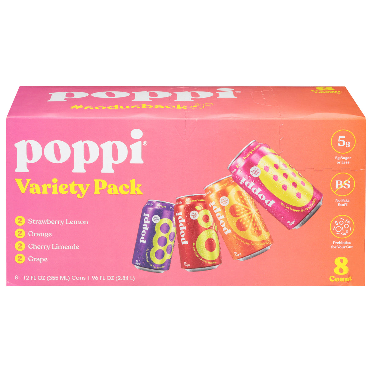 Poppi Prebiotic Soda Variety: 4 Flavors, 24 . Healthy & Delicious!