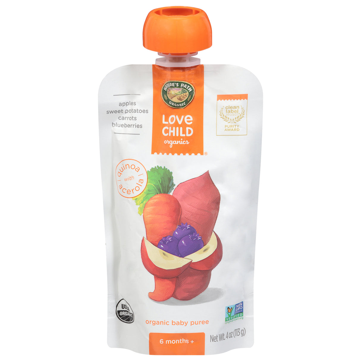 Love Child Organics Apple Sweet Potato Organic Baby Food Puree, 4 oz Pouches - 12 Pack