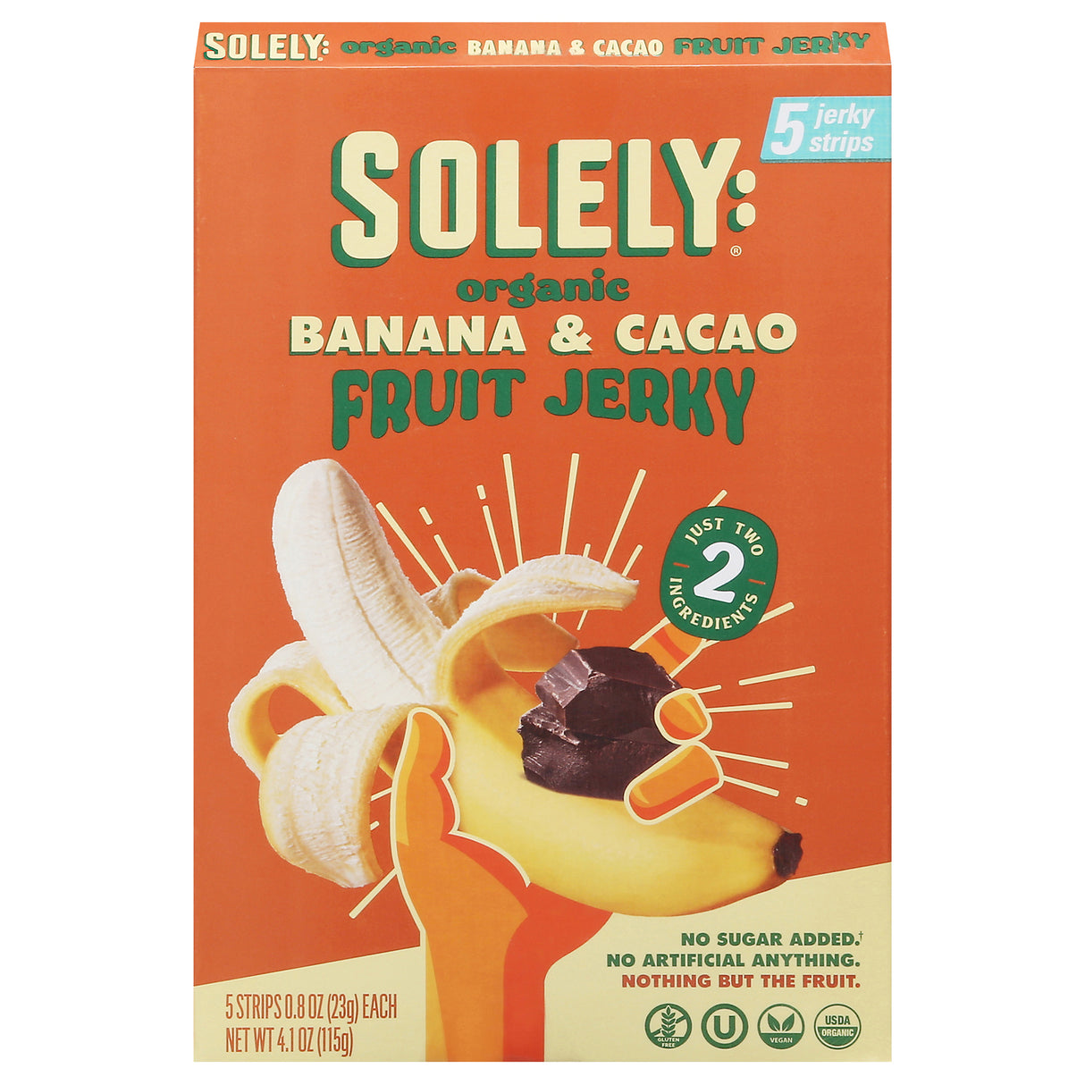 Solely Fruit Jerky, Organic Banana Cacao, Multipack of 6 (4.1 Oz Bags)