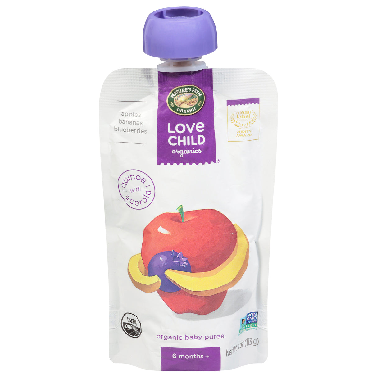 Love Child Organics Apple Banana Blueberry Organic Baby Food Puree, 4 oz Pouches (Pack of 12)