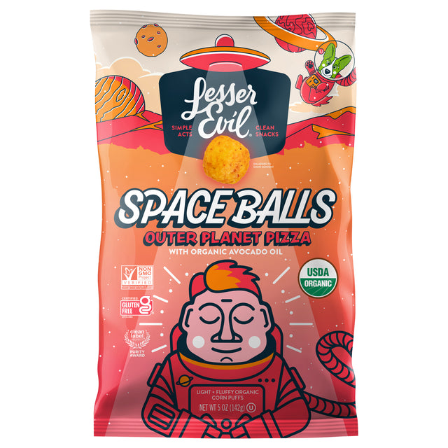 Lesser Evil Space Balls Organic Pizza Puffs - 5 oz (6 Pack)