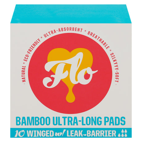 Flo Bamboo Overnight Pads: Ultra-Long with Wings (8-10). Heavy Flow Protection