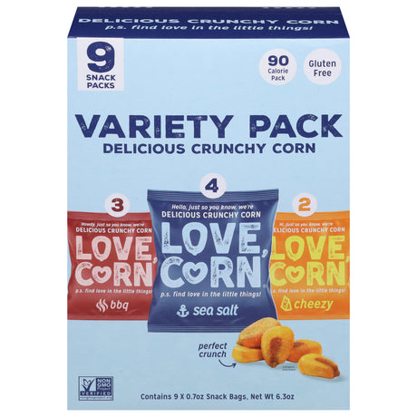 Love Corn Variety Pack: Crunchy Corn Snacks 9ct Case - Healthy Snack