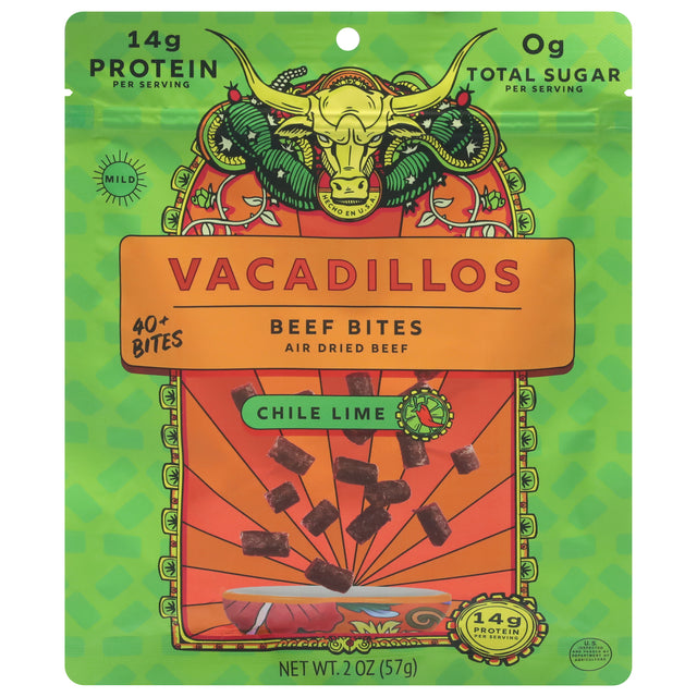 Vacadillos Chili Steak Bites: Air-Dried, 8-2 Oz Packs | Delicious & Healthy