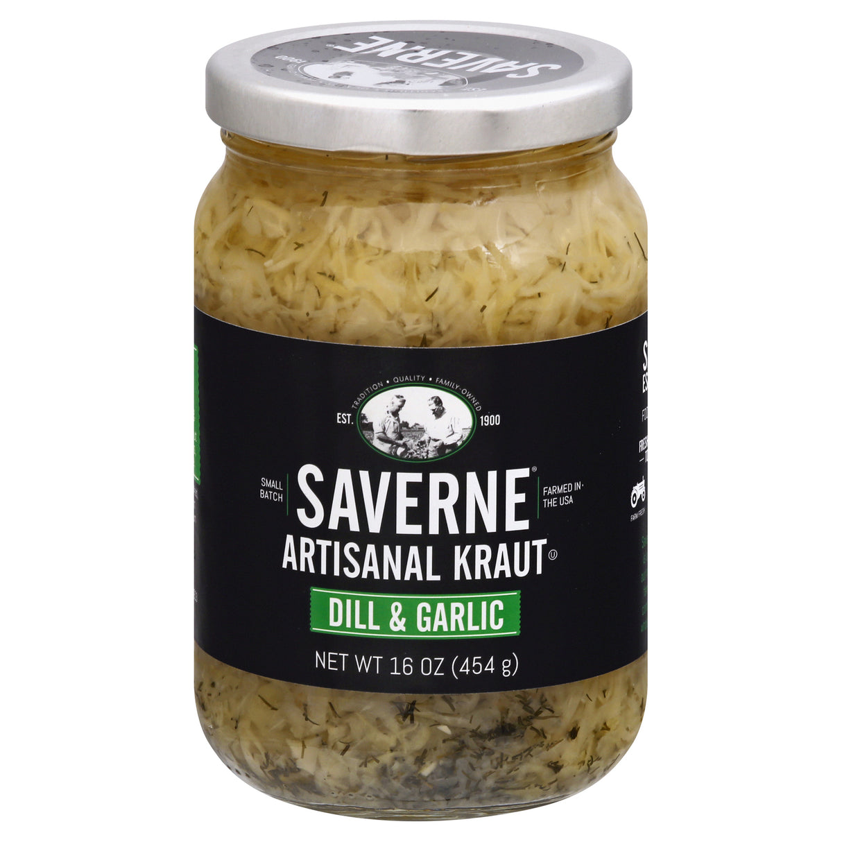 Saverne Kraut Organic Dill Garlic, 6 x 16 oz - Fermented Sauerkraut