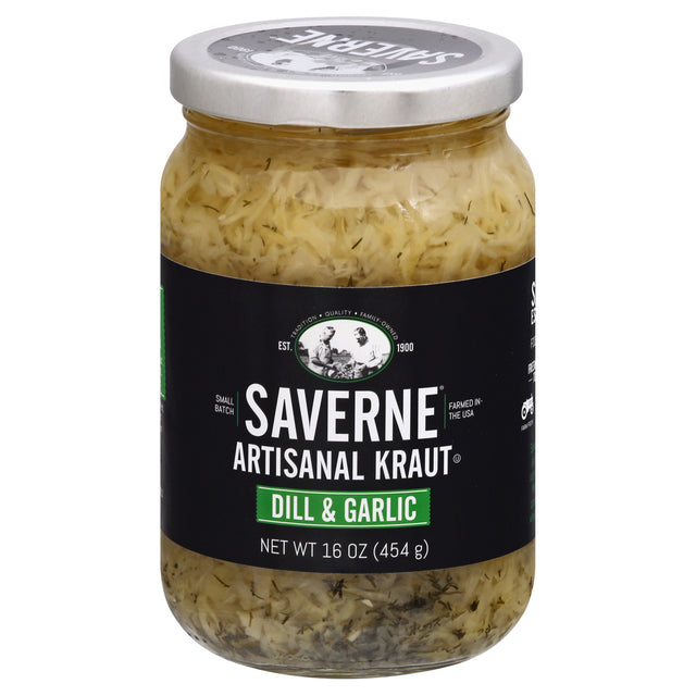 Saverne Kraut Organic Dill Garlic, 6 x 16 oz - Fermented Sauerkraut