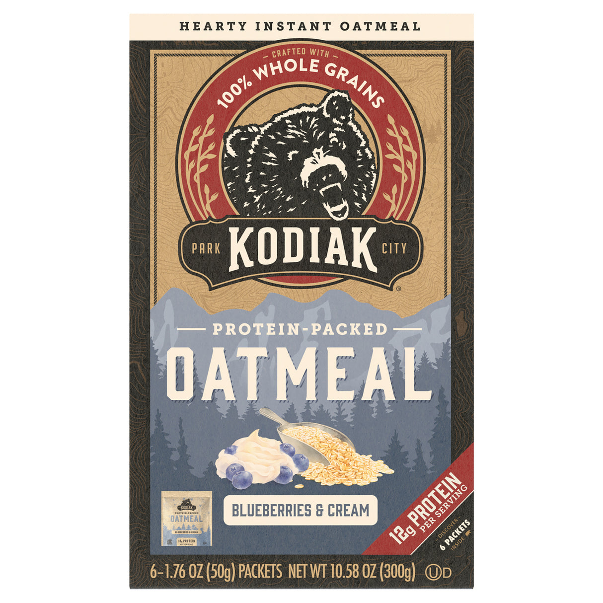 Kodiak Cakes Oatmeal Blueberry Cream Pouches - 6-Pack of 6-10.58 oz Single-Serve Cups