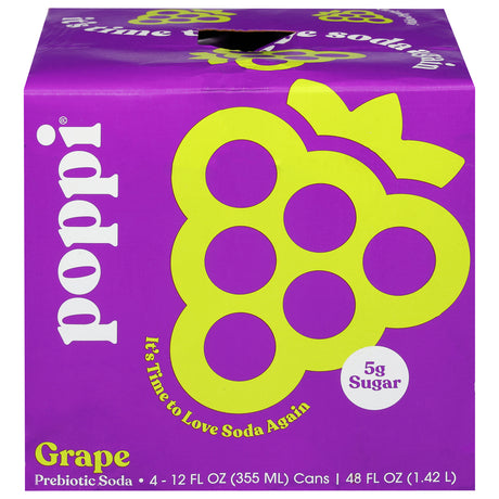 Poppi - Prebiotic Soda Grape, 4/12 fl oz (6 Pack) - Healthy Sparkling Beverage
