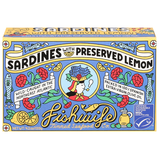 Fishwife Sardines Preserved Lemon (Pack of 12) - 4.2 oz  - Premium Tinned Seafood