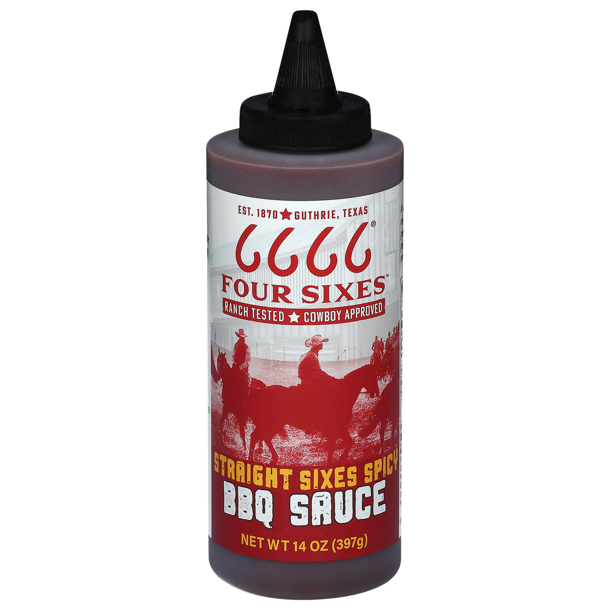 Four Sixes Spicy BBQ Sauce - Straight Sixes Case of 6 - 14oz Bottles