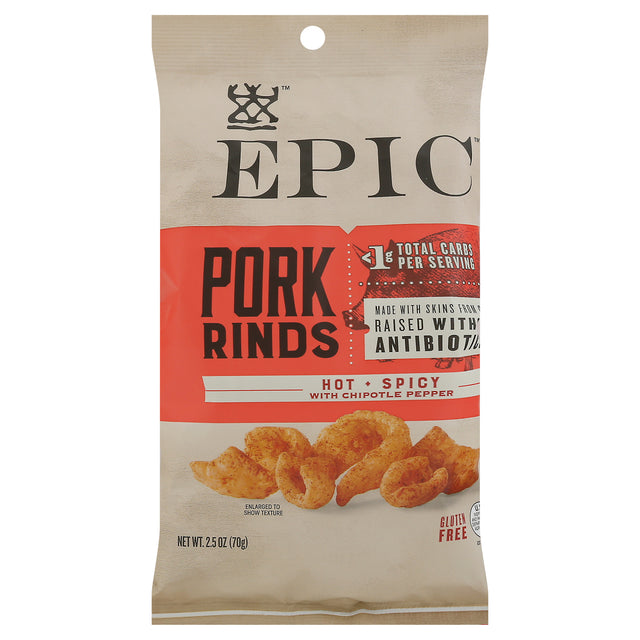 Epic Pork Rinds Hot & Spicy - 12 x 2.5 oz Bags
