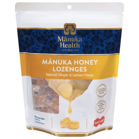 Manuka Health MGO 400+ Manuka Honey Lozenges, Lemon & Ginger, 58 Count