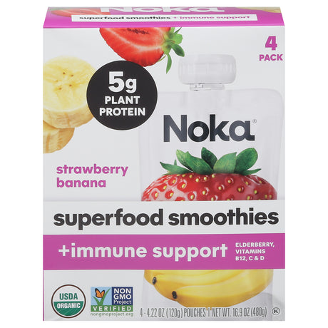 Noka Organic Smoothie, Strawberry Banana, 6-Pack of 4.22 oz Pouches