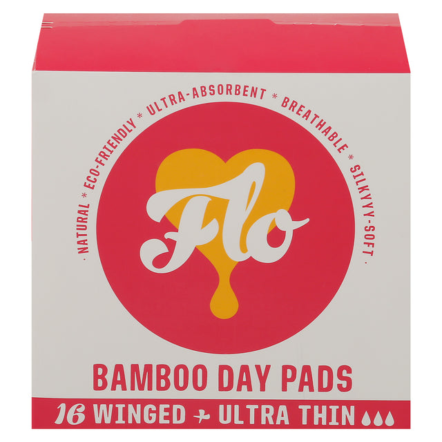 Flo Bamboo Pads Day with Wings, 8-16 Count - Natural & Absorbent