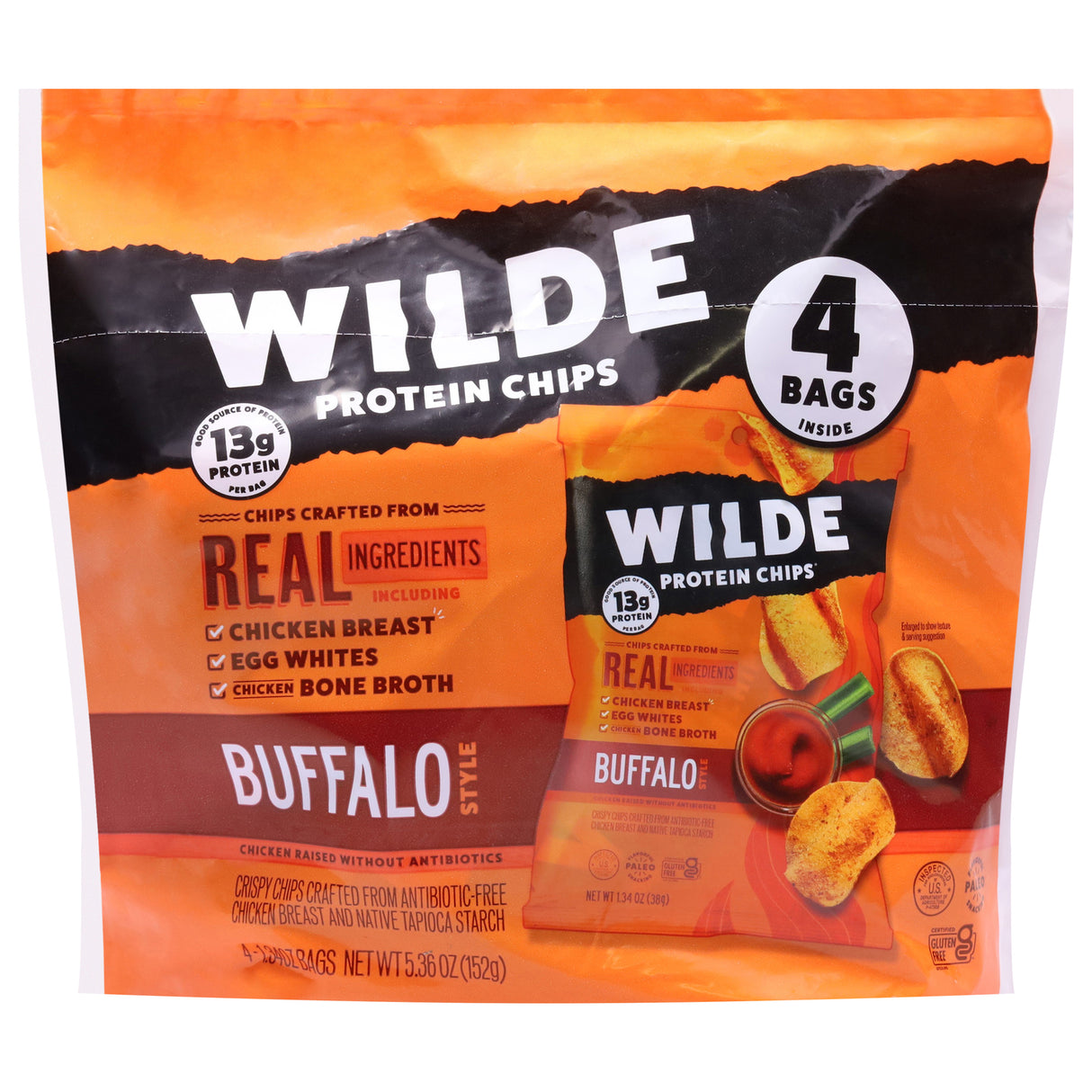 Wilde Buffalo Protein Chips (Pack of 8) - High Protein, Low Carb Snack - 4 oz Each