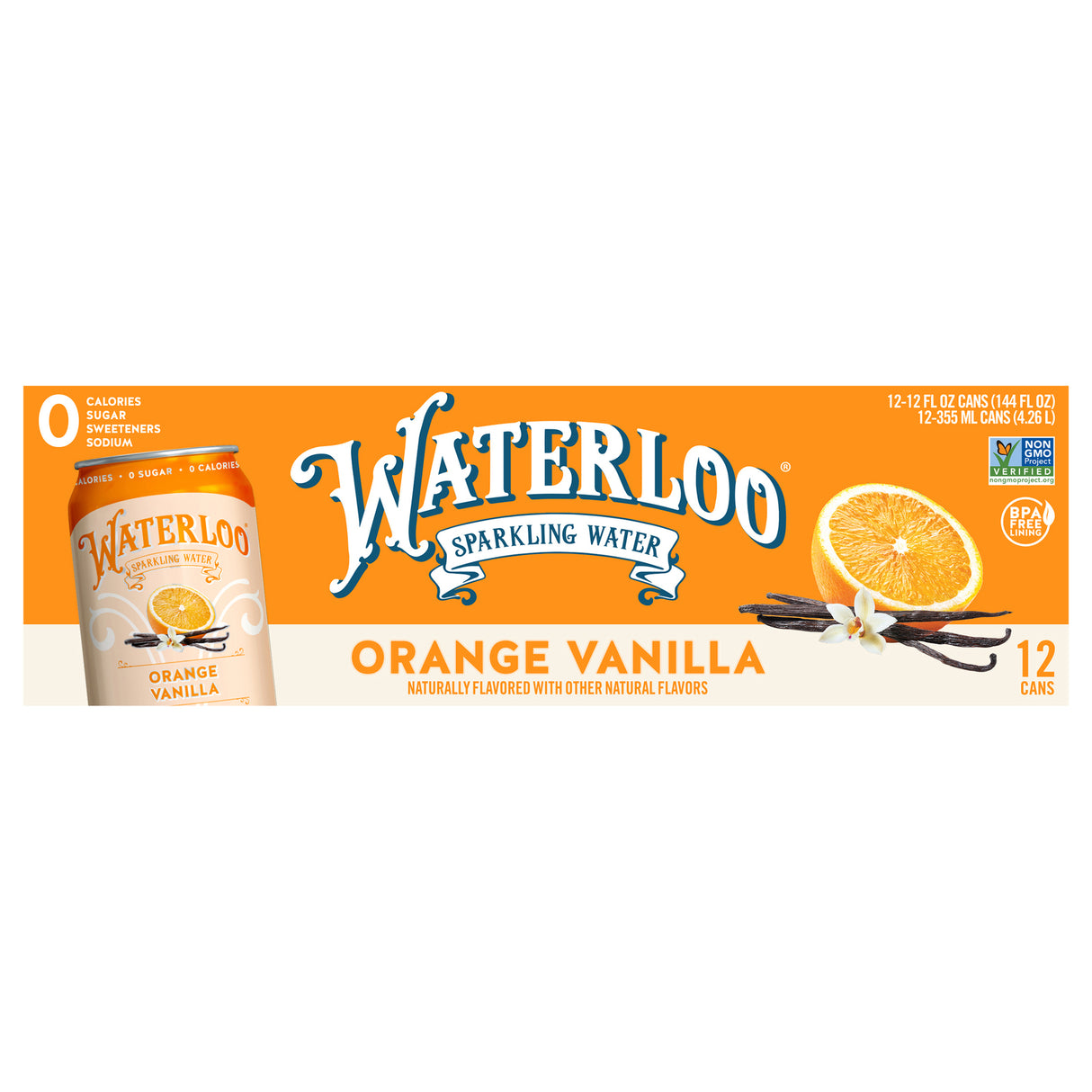 Waterloo Sparkling Water, Orange Vanilla, 24  (2 x 12 Packs)