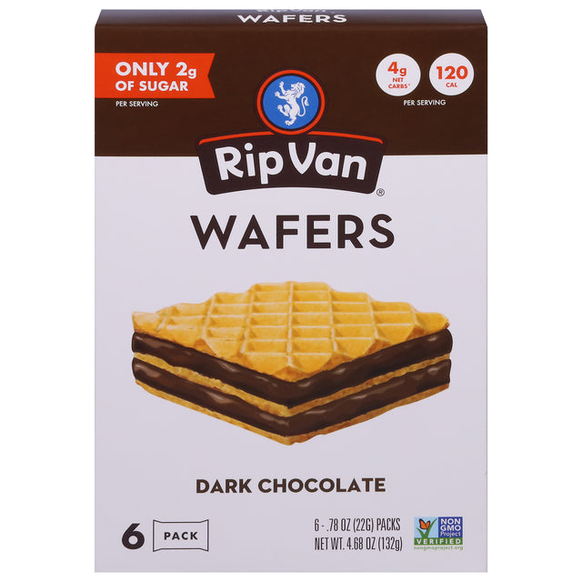 Rip Van Wafels Dark Chocolate Wafers - 6 x 4.68 oz Pack - Dutch Caramel-Filled Snack