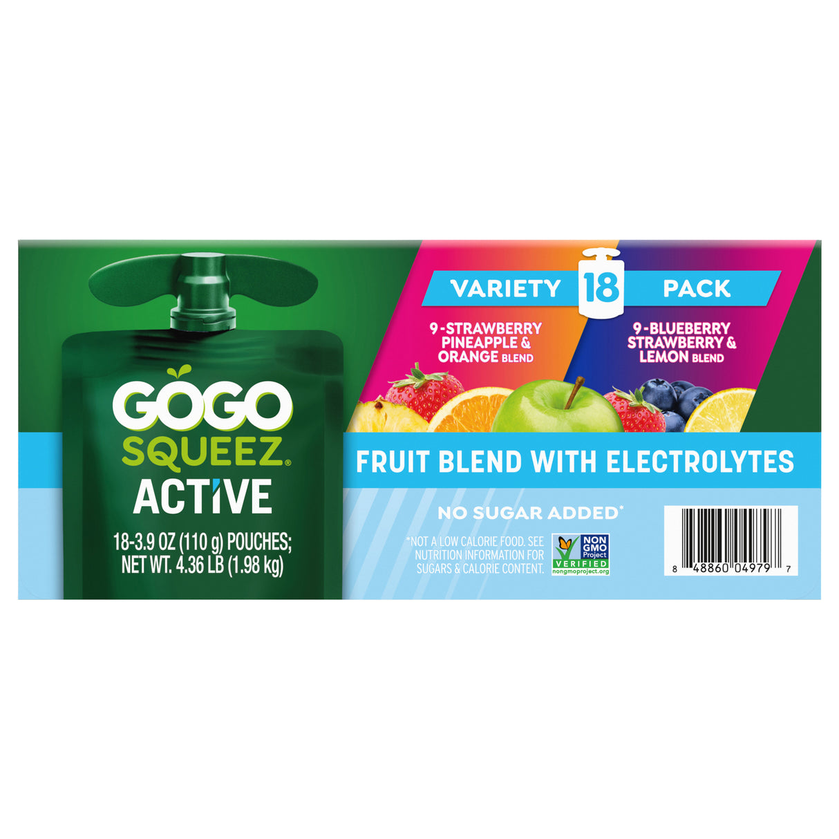 Gogo Squeez Fruit Blend Active Variety, 18 Pouches, 3.9 oz Each
