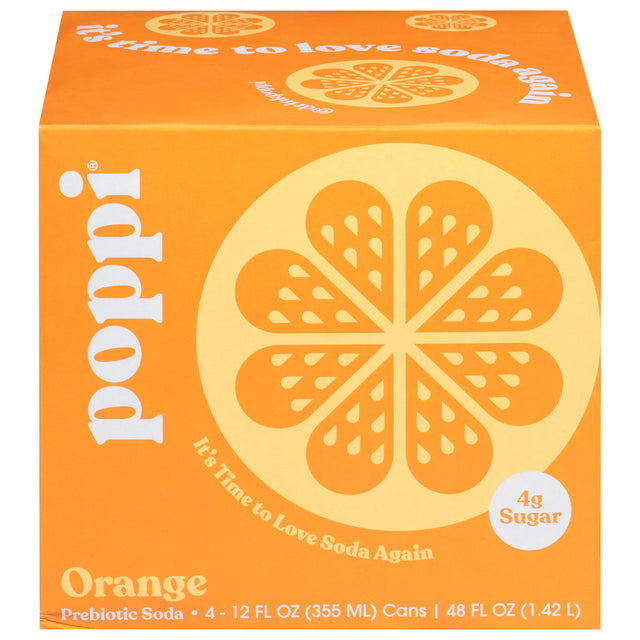 Poppi - Orange Prebiotic Soda, 4/12 fl oz (Pack of 6) - Healthy Gut Drink