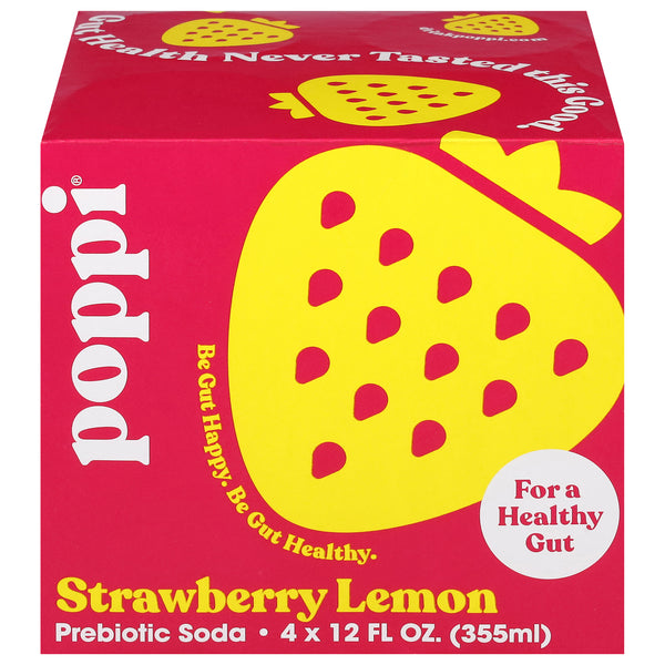 Poppi - Straw Lemon Prebiotic Soda, 4/12 fl oz (Case of 6) - Healthy Gut Soda