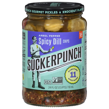 Suckerpunch Pickle Chips Arbol Pepper Spicy - Pack of 6-24 oz Pouches