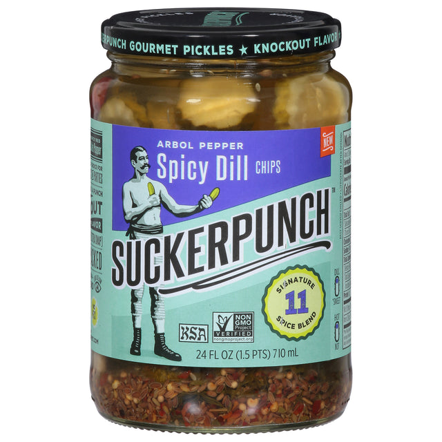 Suckerpunch Pickle Chips Arbol Pepper Spicy - Pack of 6-24 oz Pouches
