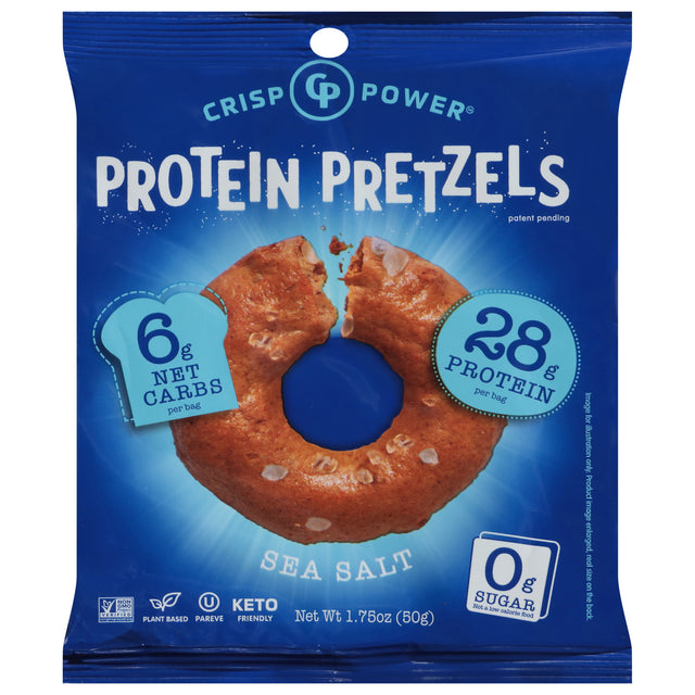 Crisp Power Protein Pretzels: Sea Salt Snack, 6-Pack. High Protein & Flavor