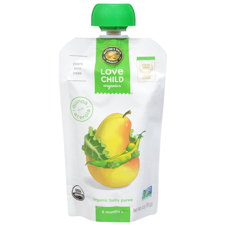 Love Child Organics Pears Kale Peas Puree: Organic Baby Food Pouches, 12-4 oz