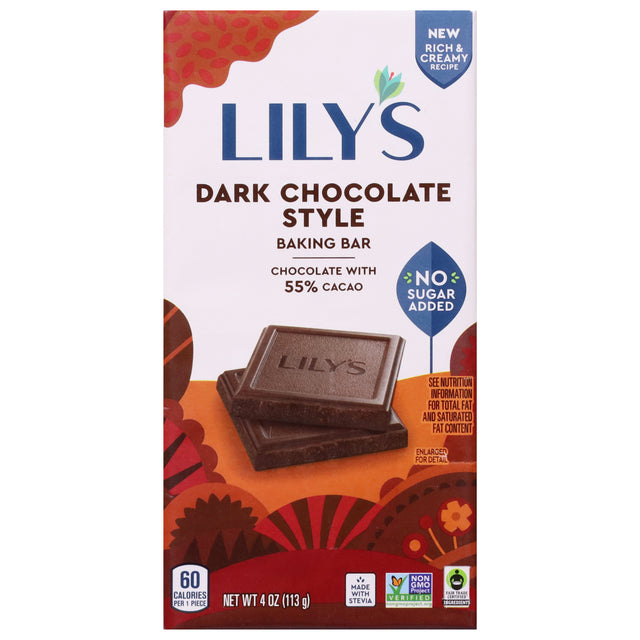 Lily's Dark Chocolate Baking Bar 55% Cacao, 4 oz Bars (Pack of 18)