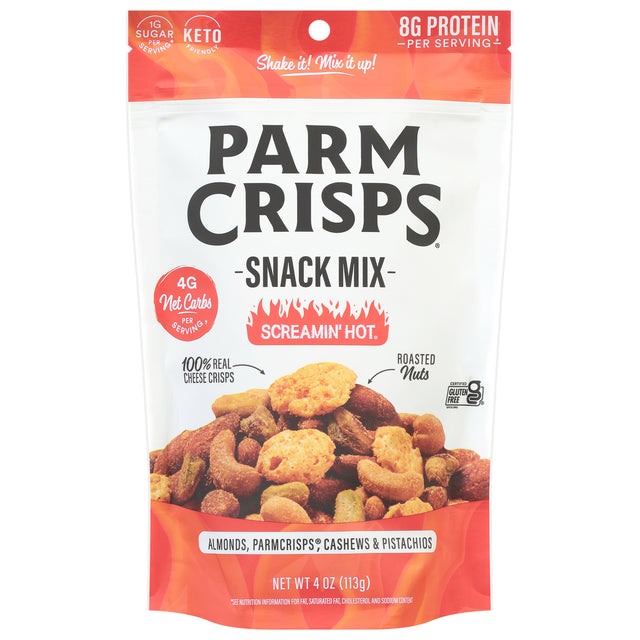 Parm Crisps Snack Mix Screamin' Hot, 12 x 4 oz - Spicy Keto Cheese Crisps