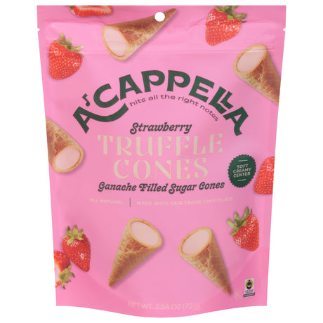 Acappella Strawberry Truffle Cones: Creamy Frozen Dessert | 6x2.45oz