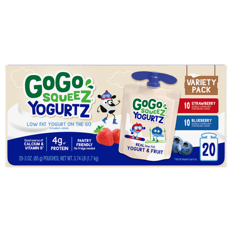 Gogo Squeez YogurtZ: Blue Raspberry Strawberry, Kids Yogurt Pouches - 20 Count