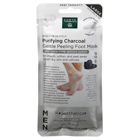 Earth Therapeutics Charcoal Foot Mask - Exfoliating & Detoxifying - 1 Pair