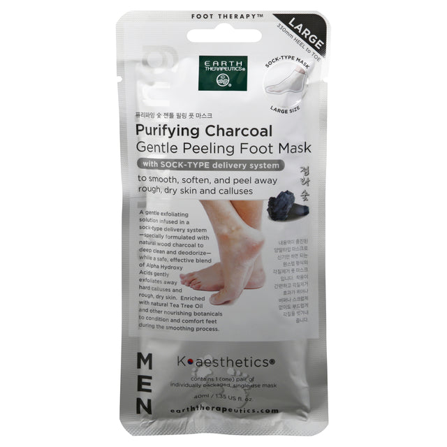 Earth Therapeutics Charcoal Foot Mask - Exfoliating & Detoxifying - 1 Pair
