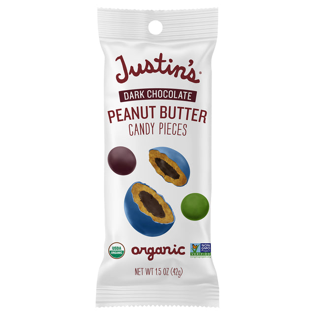 Justin's Dark Chocolate Peanut Butter Pieces, 12| Organic Candy