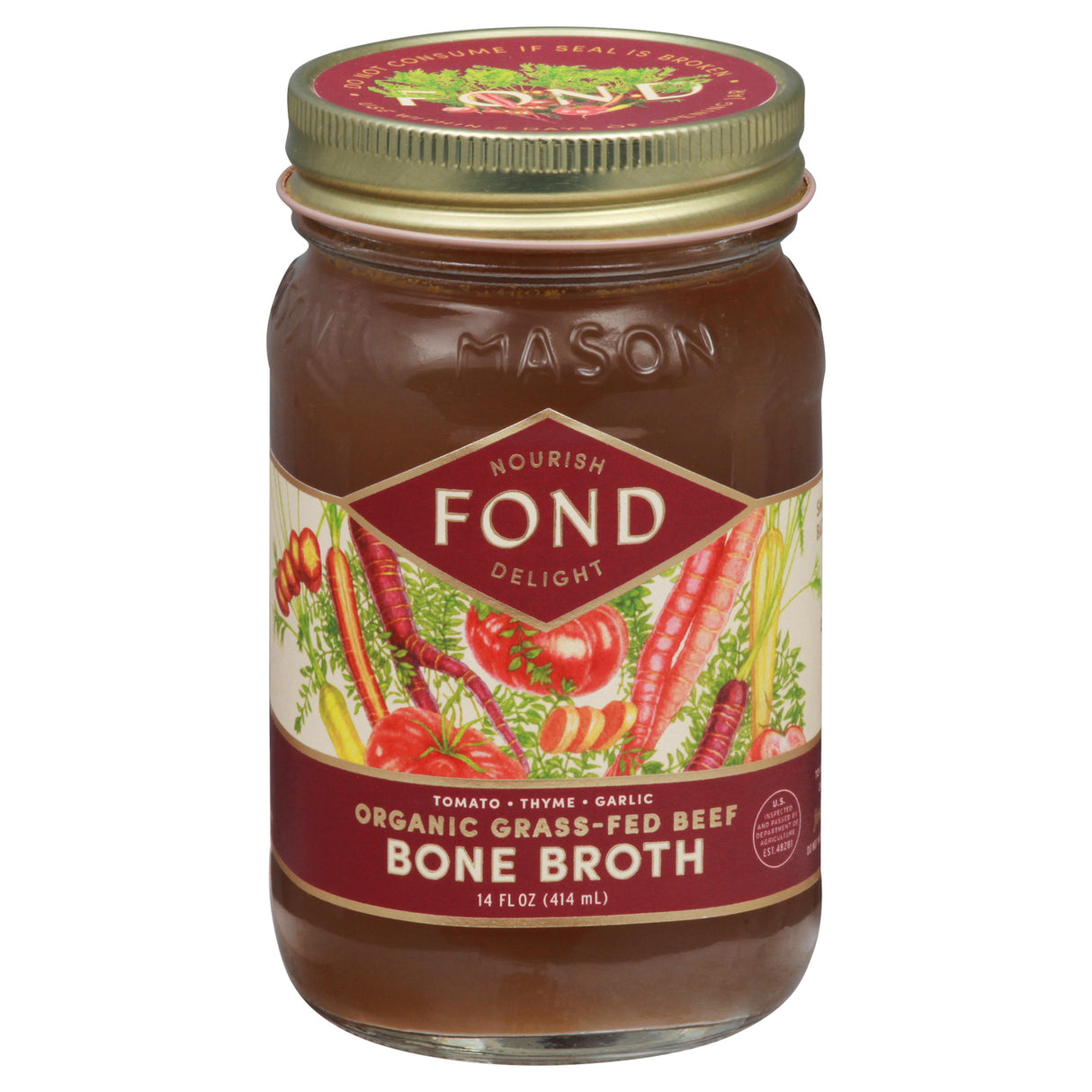 Fond Bone Broth Organic Beef Bone Broth Tomato Thyme Garlic - 4 x 14 fl oz