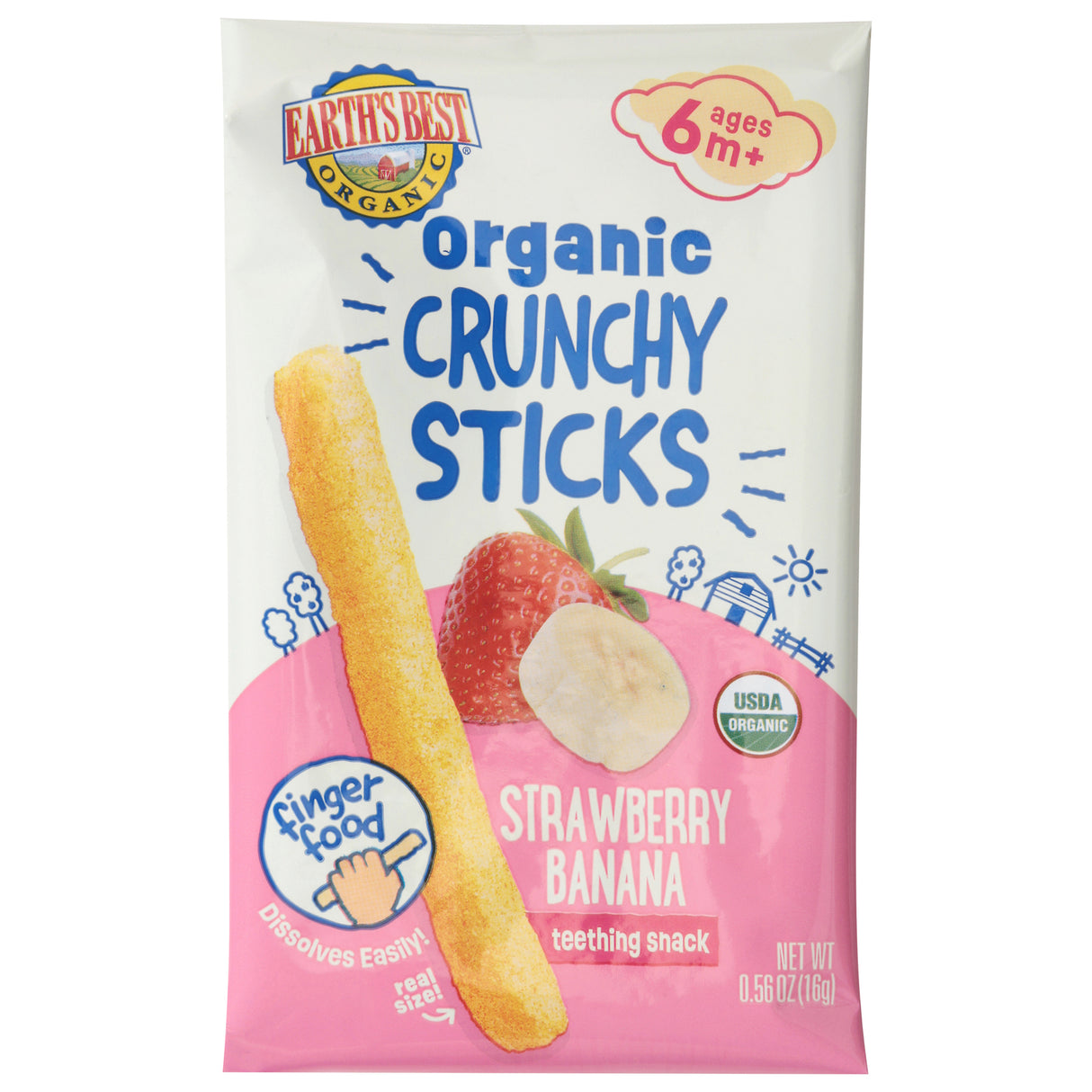 Earth's Best Organic Strawberry Banana Crunchy Sticks | Baby Snacks - 