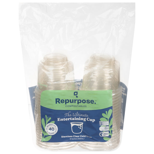 Repurpose Compostable Cold Cups 12 oz, 240 Count (Pack of 6-40 Ct)