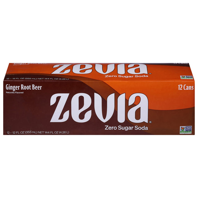Zevia - Ginger Root Beer, 12/12 fl oz (Pack of 2) - Zero Sugar Soda
