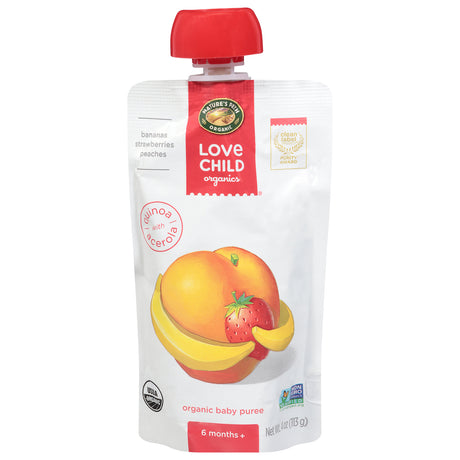 Love Child Organics Banana Strawberry Peach Organic Baby Food Puree - 4 oz Pouches - 12 Count Case
