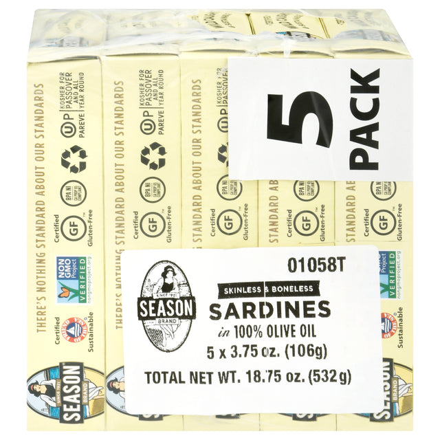 Season Brand Sardines in Olive Oil, 5-Pack - Premium Canned Fish