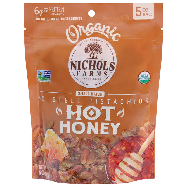 Nichols Farms Pistachios: Hot Honey Kernels, 12 Pouches | Sweet & Spicy!