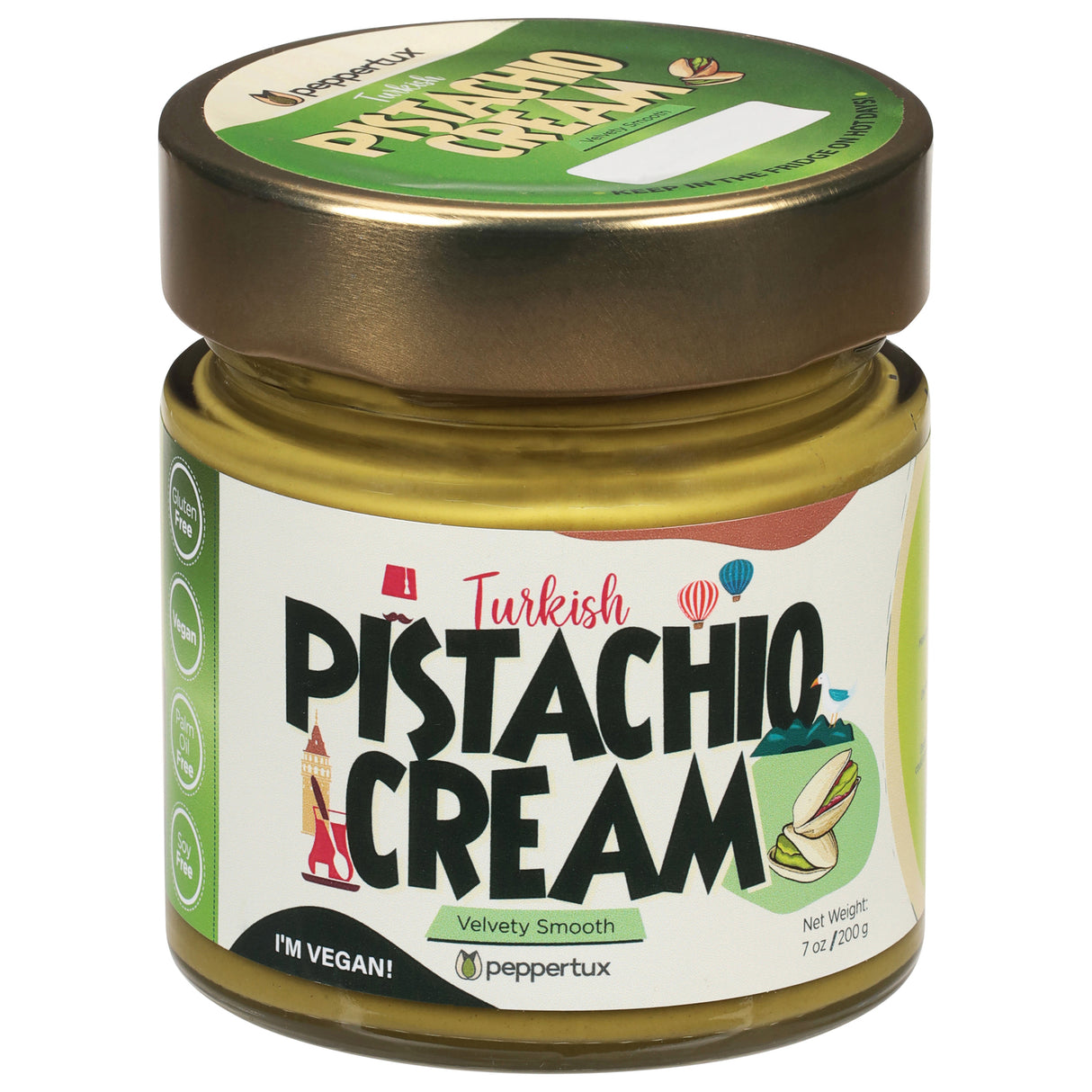 Peppertux Farms Turkish Pistachio Cream - 6-7 Oz  (Pack of 6) - Rich & Creamy Spread