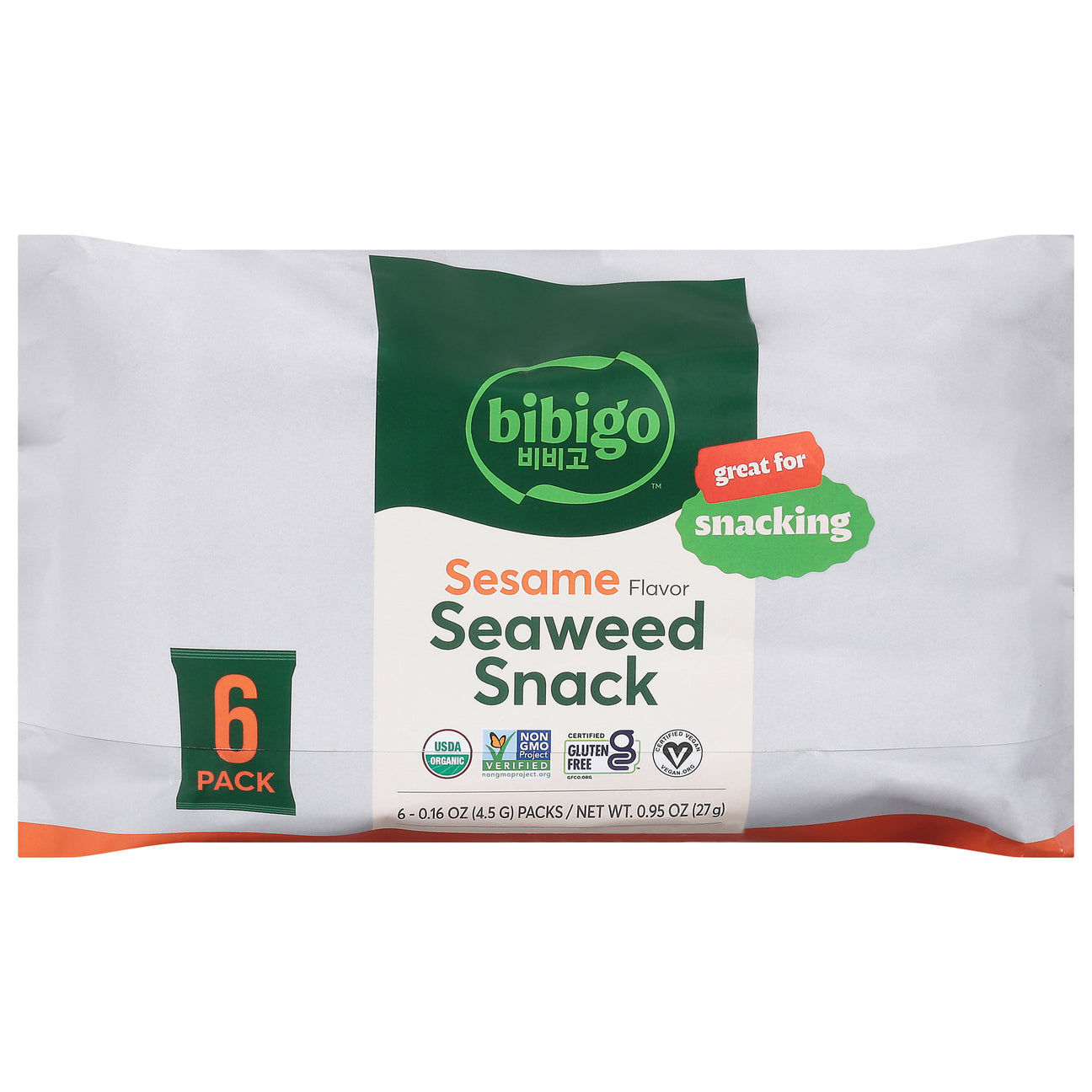 Bibigo Sesame Seaweed Snacks 6 Pack - Korean Roasted Seaweed Snack