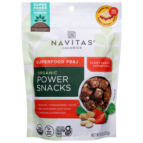 Navitas Organics Power Snacks - Organic Peanut Butter Jelly Energy Bites - 8 oz, 12 Count Case