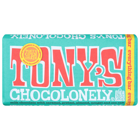 Tony's Chocolonely Milk Chocolate Caramel Pretzel Sea Salt Bar- 15 Count Case