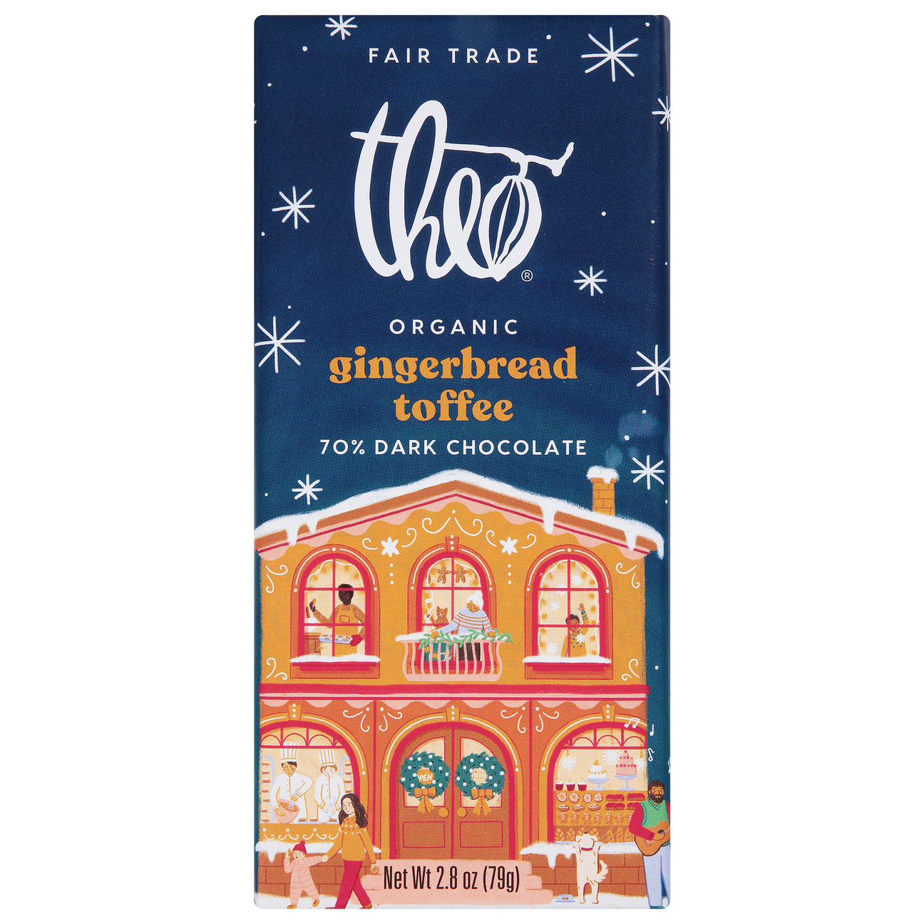 Theo Chocolate Gingerbread Toffee Dark Chocolate Bar - (Pack of 12 - 2.8 oz Bars)