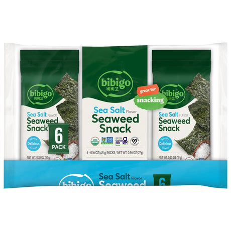 Bibigo Seaweed Snack, Sea Salt Flavor, 6 Pack, 6 x 0.16 Oz