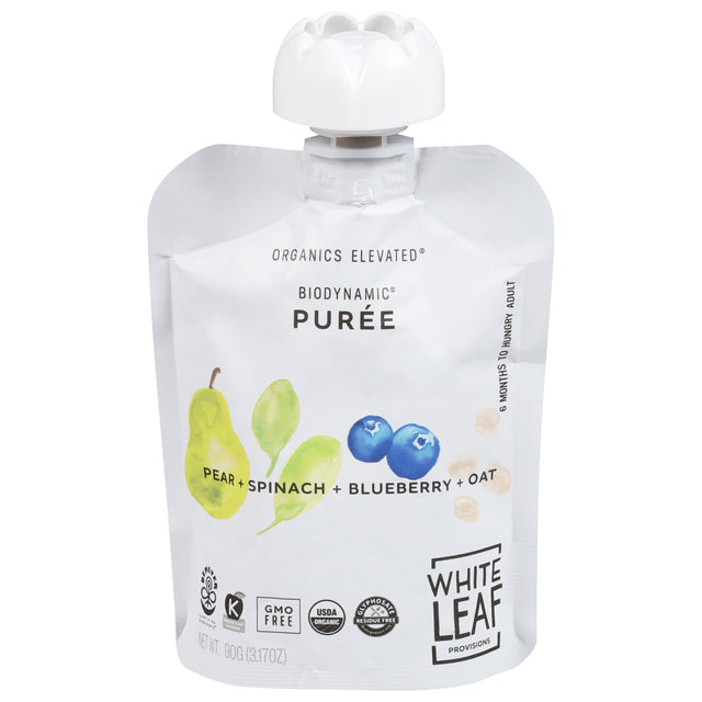White Leaf Provisions Organic Spinach Blueberry Baby Food Pouches Stage 2