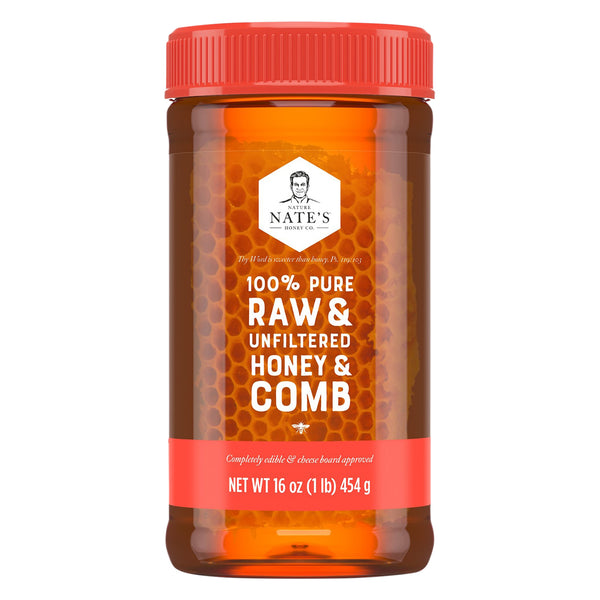 Nature Nates Honeycomb 16oz 6-Pack | Raw Unfiltered Local Honey Sweetener up